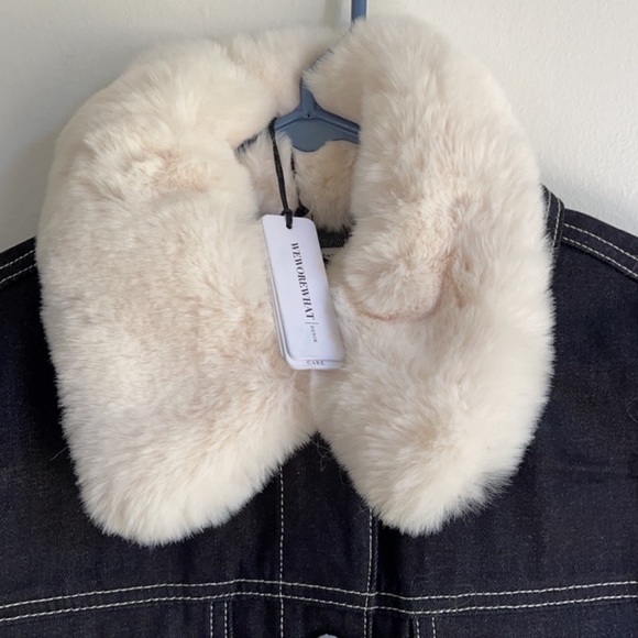 We Wore What Denim Coat Faux Fur Collar Sz Large NWT - Picture 4 of 7